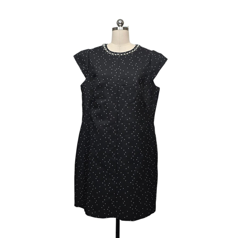 LK Bennett London Kira Black Cream Polka Dot Embellished Shift Dress Size US 14